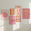 Set of 6 Disco Pink Orange Preppy Wall Gallery Prints - Digital