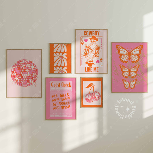 Set of 6 Disco Pink Orange - Digital