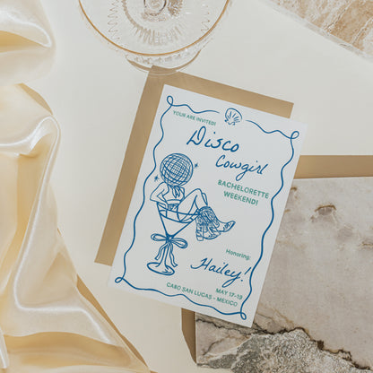 Disco Cowgirl Beach Western Bachelorette Editable Invite&nbsp;