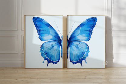 Set of 2 Split Butterfly Wall Art - Blue - Digital