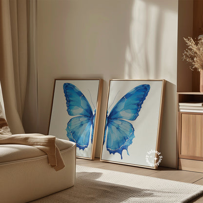 Set of 2 Split Butterfly Wall Art - Blue - Digital