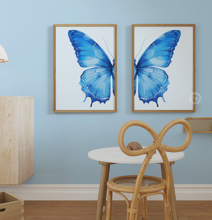 Set of 2 Split Butterfly Wall Art - Blue - Digital