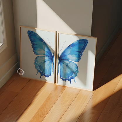 Set of 2 Split Butterfly Wall Art - Blue - Digital