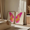 Set of 2 Split Butterfly Wall Art - Pink Orange - Digital