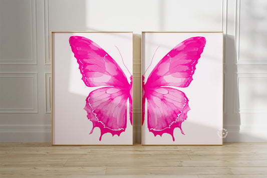 Set of 2 Split Butterfly Wall Art - Pink - Digital