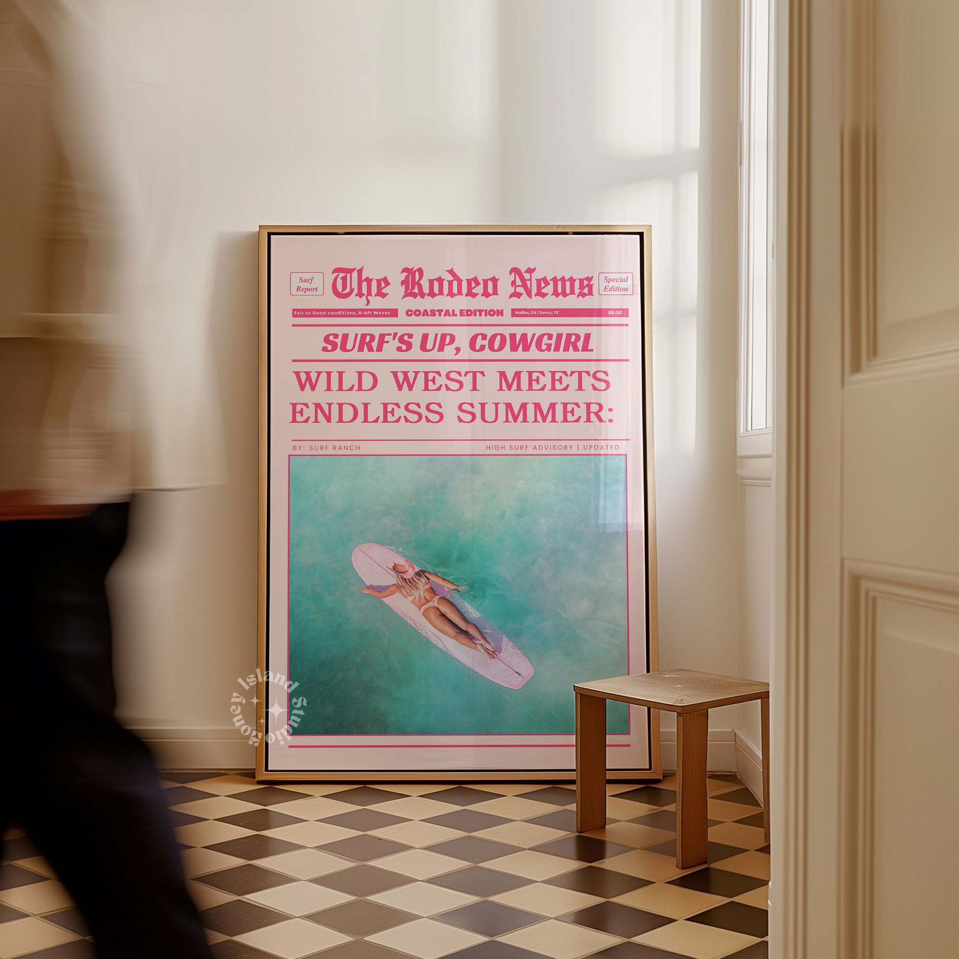 Pink Wall Art – Coastal Cowgirl Aesthetic with Retro Rodeo Newspaper Style