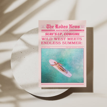 Vintage Rodeo News Art – Pink Retro Coastal Cowgirl Print for Trendy Walls