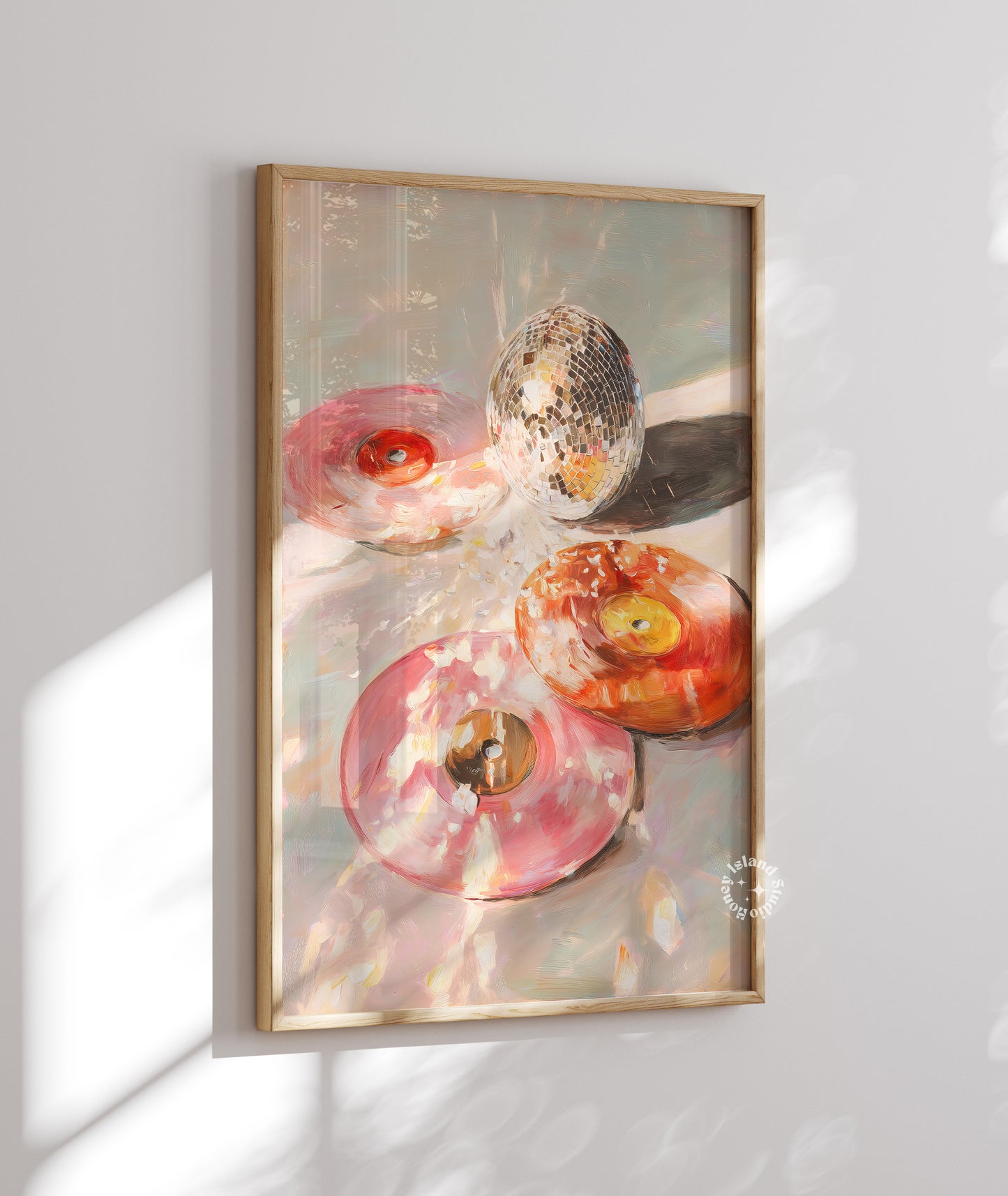 Pink Disco Vinyl Record Wall Art, Record Disco Poster, Oil Painting art Poster, UNFRAMED