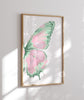 Split Butterfly RIGHT Wing Wall Print - Pink/Green