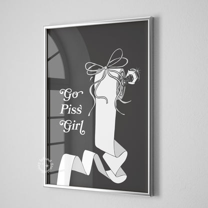 Go Piss Girl Coquette Bathroom Print - Black