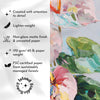 Floral painting with sustainability details on a white background