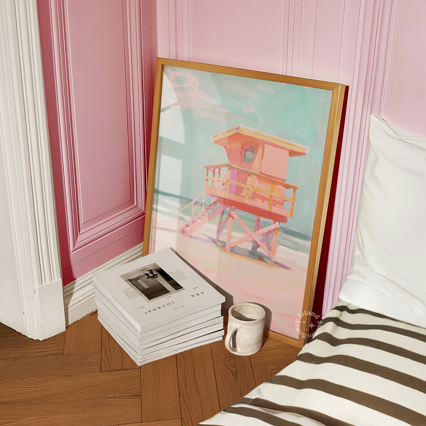 Coastal Lifeguard Tower Painting, Beach Wall Art, Coastal Decor, Pastels Artwork, Pink Coastal Decor,&nbsp;beach wall decor,pink beach decor,coastal wall art,lifeguard tower art,beach house painting,pastel coastal decor,coastal home art,nautical artwork,pink coastal art,beach scene painting,pastel wall art,coastal lifeguard, pastel coastal art