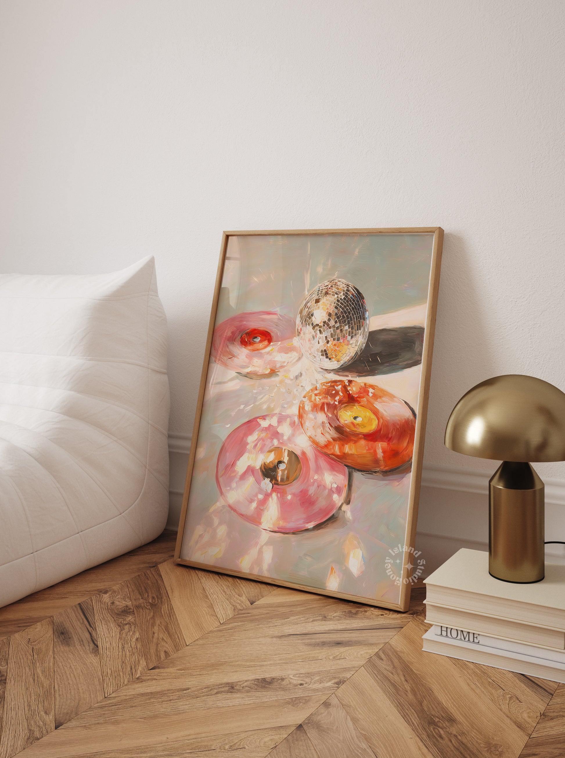 Pink Disco Vinyl Record Wall Art, Record Disco Poster, Oil Painting art Poster, UNFRAMED