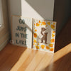 Bear Hugging California Map Poppies Flowers Print