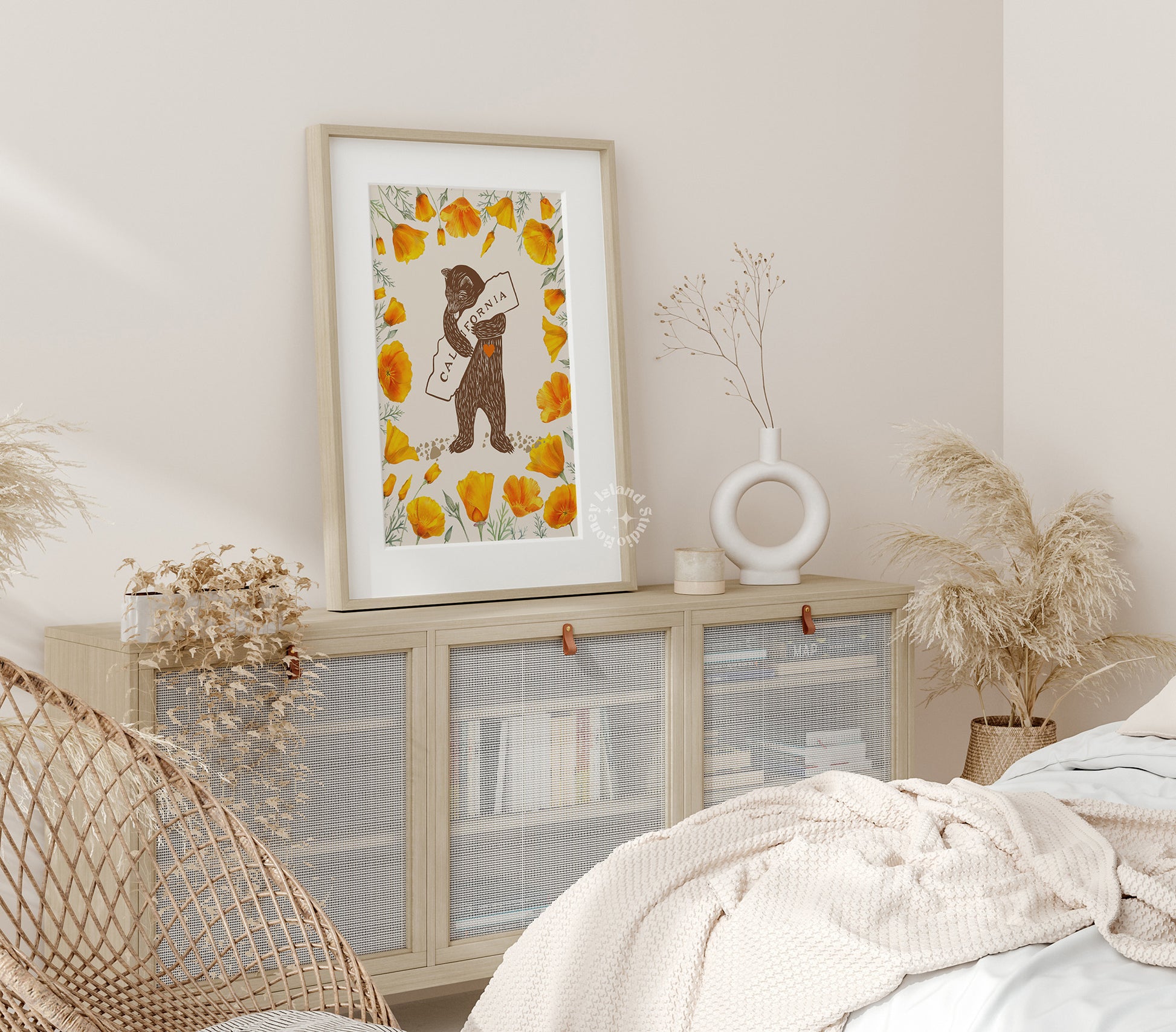 I Love California Bear Hug Print, Retro California Poppy, California Bear Illustration, California Poppies Printed Poster/