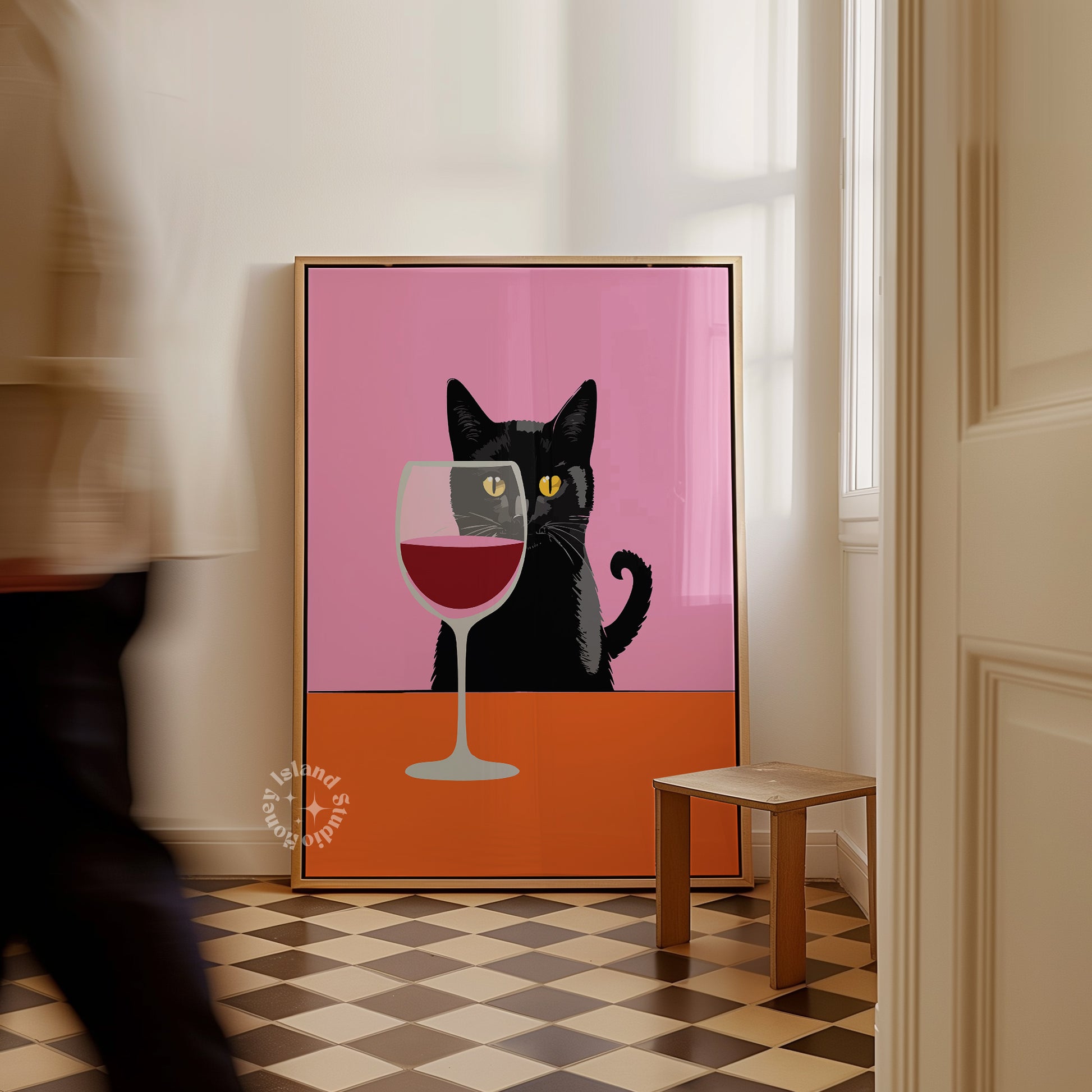 Wine Cat Wall Art, Wine Cat Art Print, Black Cat Wine Table, felne Wine Cat wall art
