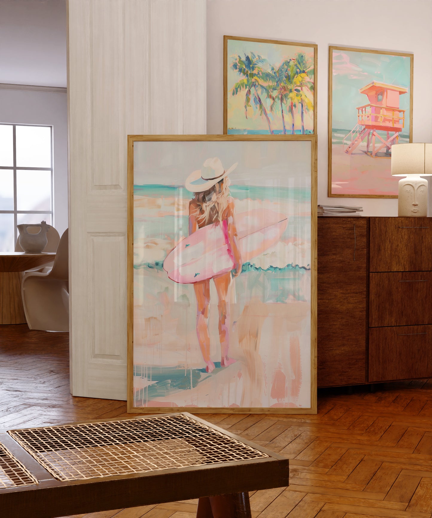 surfer cowgirl poster, coastal cowgirl wall art, western surf painting, boho beach decor, cowgirl aesthetic print, western beach art, rodeo surfer artwork, vintage cowgirl poster, coastal cowgirl aesthetic, western boho home decor, beach cowgirl painting, western waves artwork, retro surf print