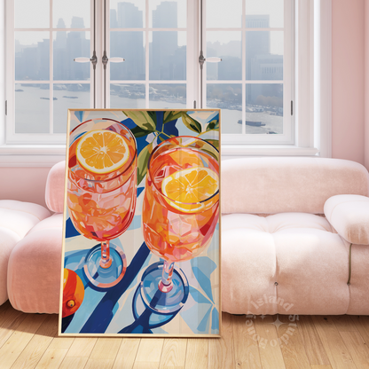 Cocktail drinks art print Kitchen wall decor bar cart blue orange spritz cocktail drinks