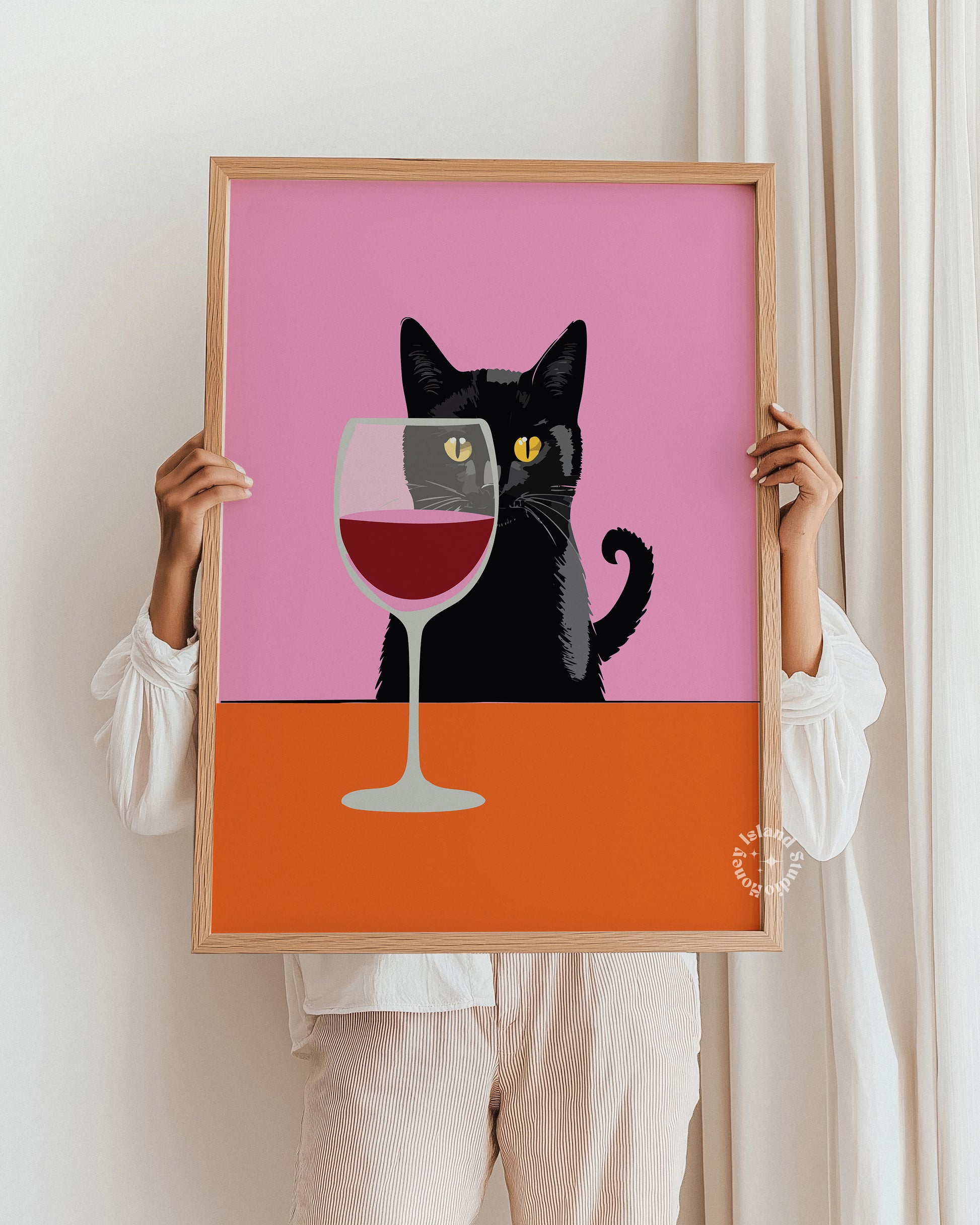 Wine Cat Wall Art, Wine Cat Art Print, Black Cat Wine Table, felne Wine Cat wall art