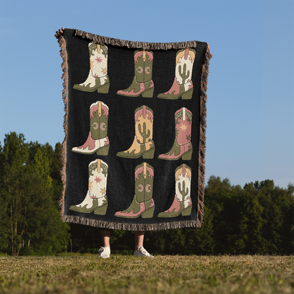 Cowgirl Boots Western Woven Blanket