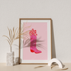 Cowgirl Boot with Flowers Poster - Red/Pink