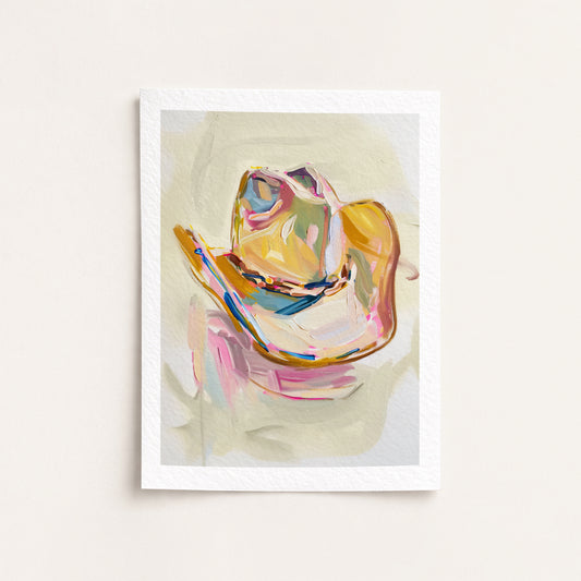 Framed abstract art print of a colorful shoe on a light background