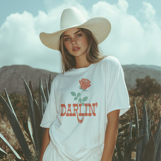 Darlin Vintage Rose Pure Cotton Unisex T-Shirt