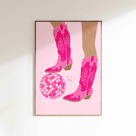 Disco Cowgirl Boots Poster - Pink/Hot Pink