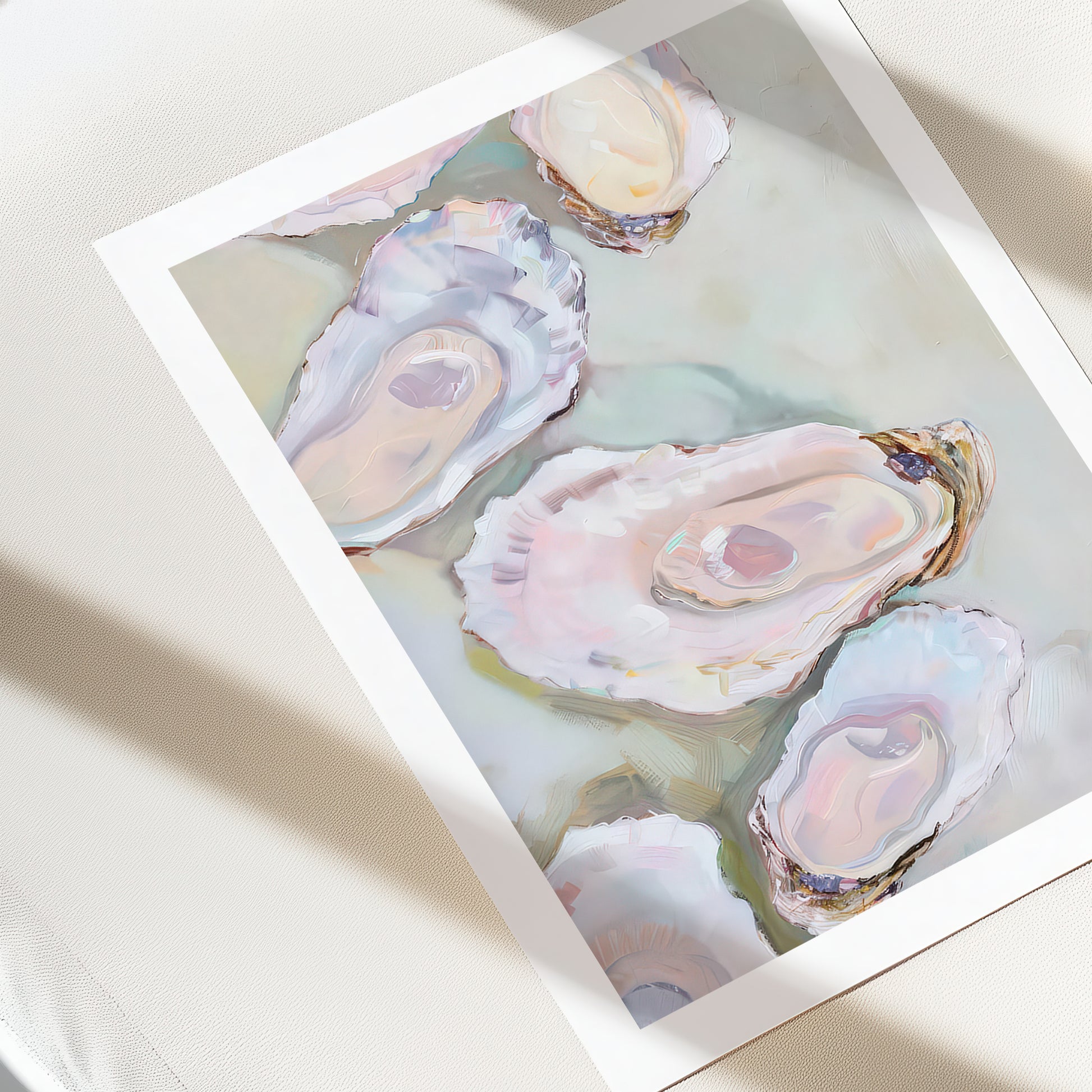 Art print of oyster shells on a light background