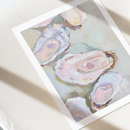 Art print of oyster shells on a light background