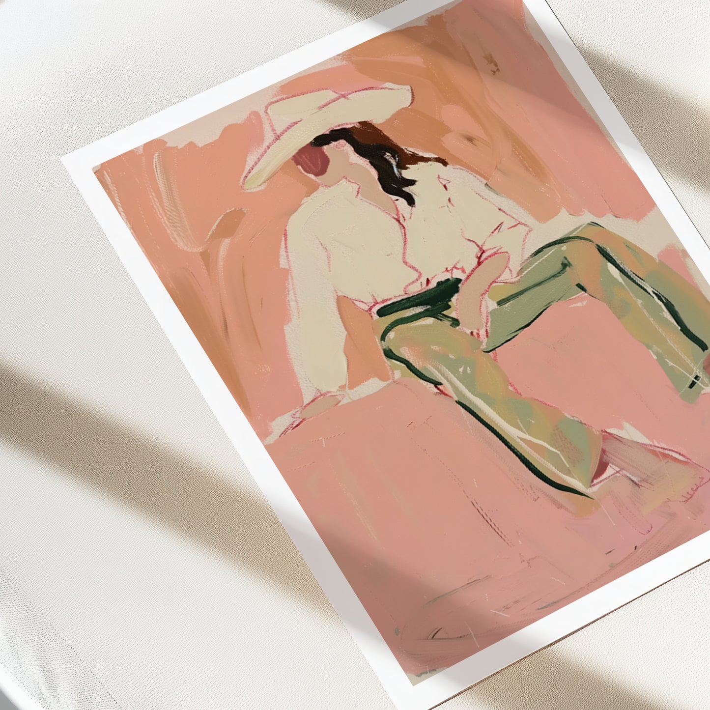 Artistic depiction of a cowgirl with a hat on a pink background
