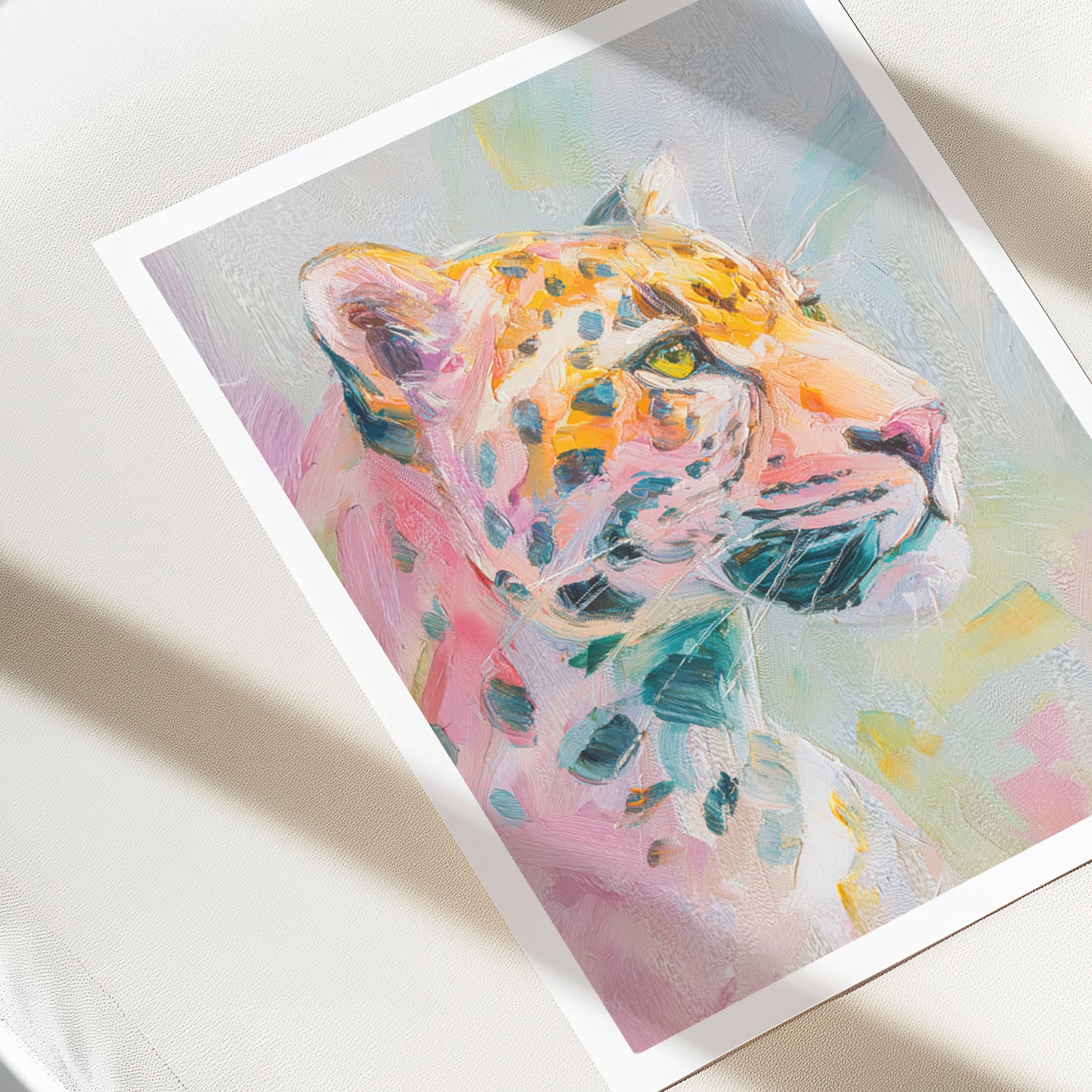 Colorful watercolor painting of a leopard jaguar cheetah on a white background
