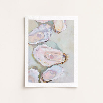 Framed artwork of oyster shells on a light background