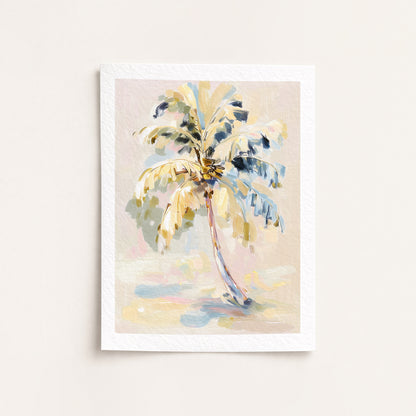 Framed artwork of a palm tree with abstract design on a light background