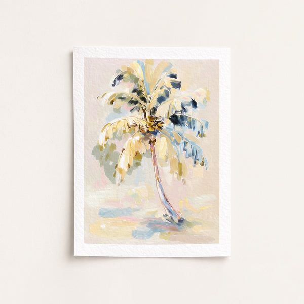 Framed artwork of a palm tree with abstract design on a light background