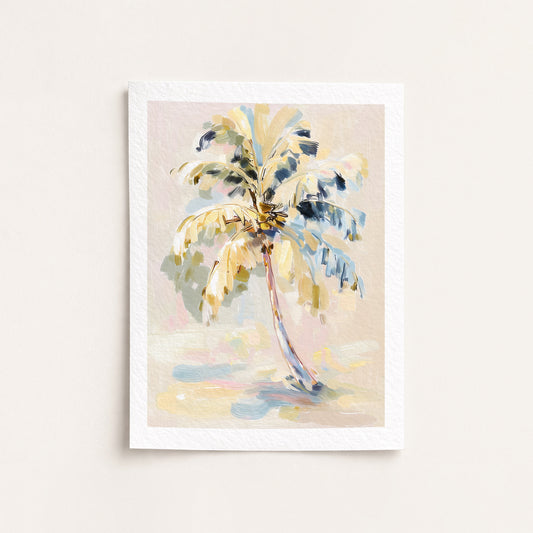 Framed artwork of a palm tree with abstract design on a light background