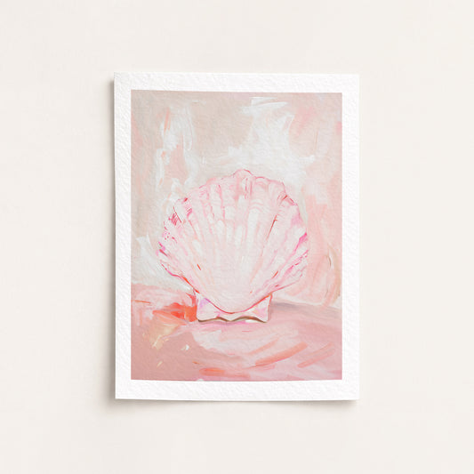 Framed artwork of a pink shell on a light background
