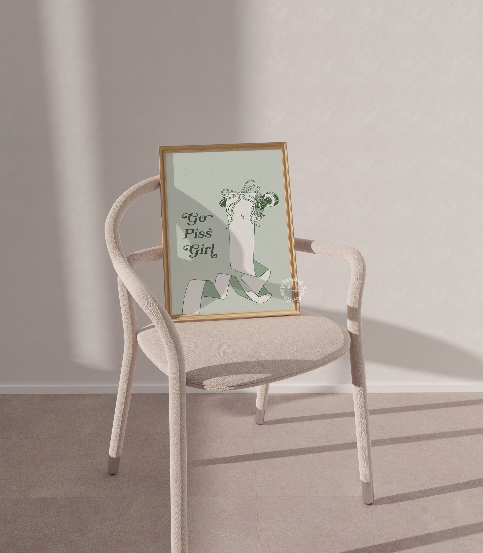Go Piss Girl Print – Funny Gossip Quote Poster – Sage Green Aesthetic Wall Art for Bathroom or Dorm – Sassy Trendy Typography Decor