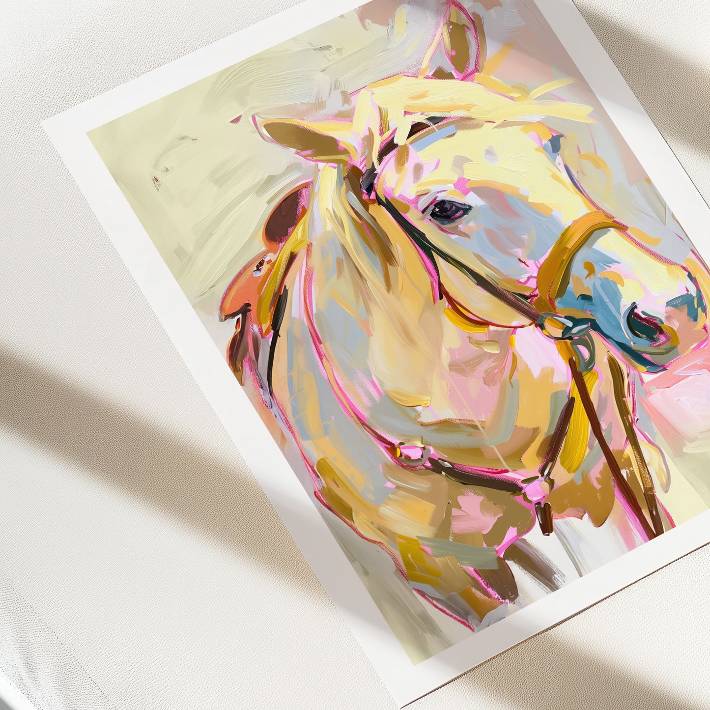 Colorful abstract painting of a horse on a white background