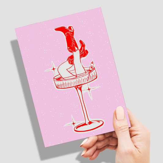 Martini Cowgirl Greeting Card Pack of 10