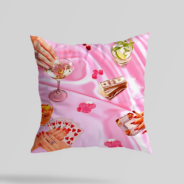 Poker Night Pink Throw Pillow