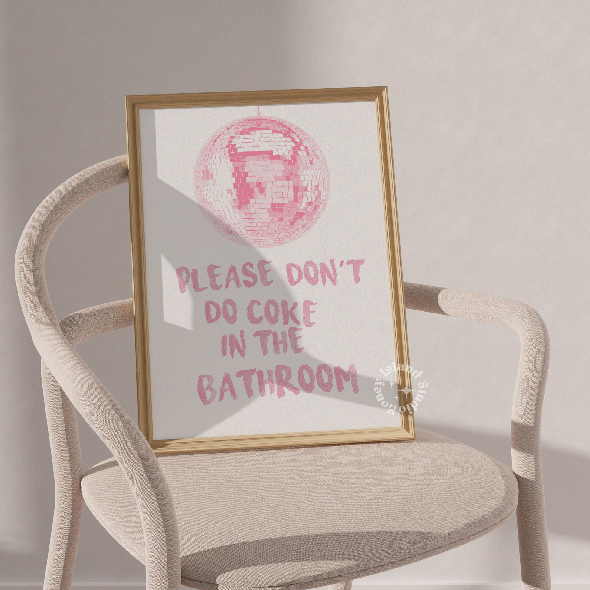 Please dont do coke in the bathroom disco poster, Pink girly wall art