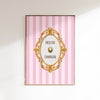Decorative wall art with pink stripes and gold ornate design on a white background
