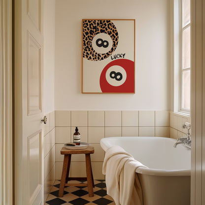 Trendy Lucky Print, 8 Ball Leopard Red Aesthetic Poster