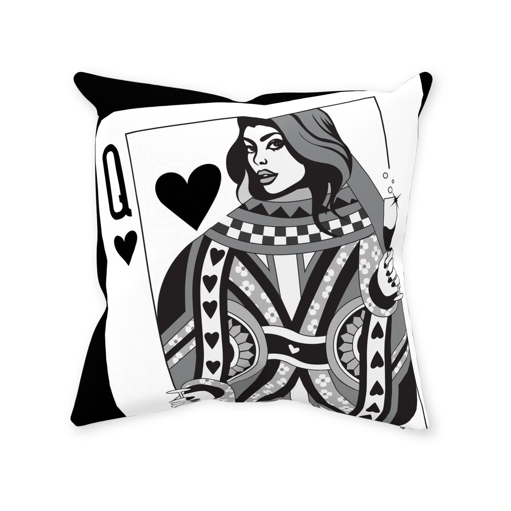 Queen Of Hearts Throw Pillow Black/White