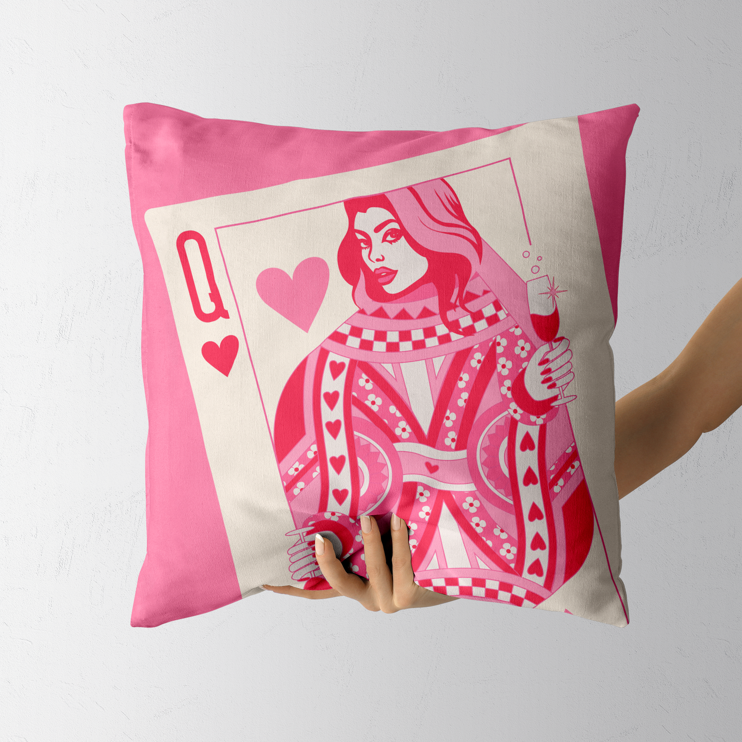 Queen Of Hearts Throw Pillow - Pink/Cream