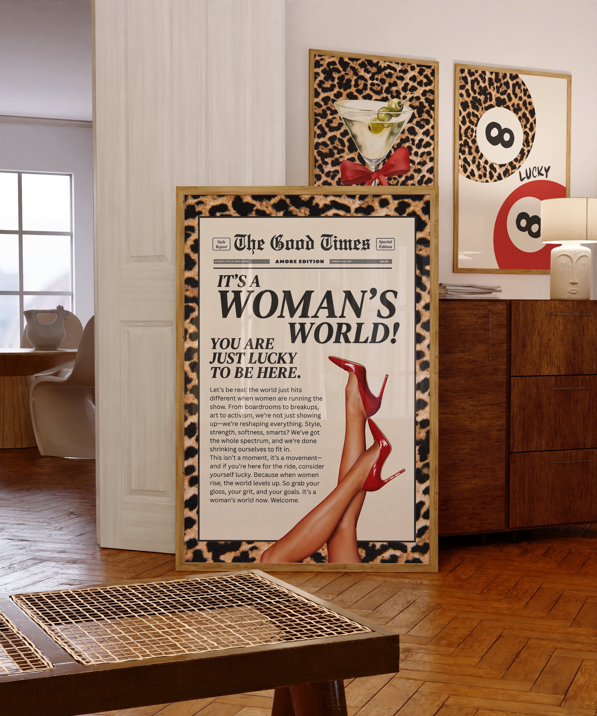 /Trendy Leopard Wall Art &nbsp;Woman's World Feminist Print Leopard Red Aesthetic Poster/