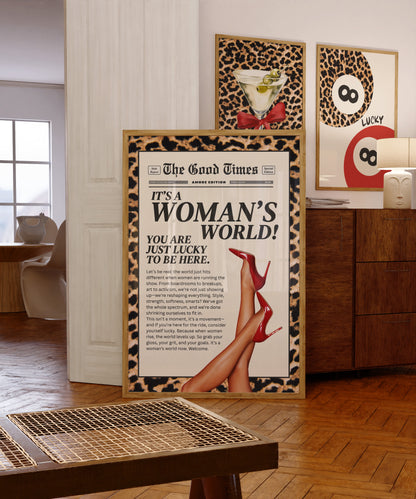 /Trendy Leopard Wall Art &nbsp;Woman's World Feminist Print Leopard Red Aesthetic Poster/