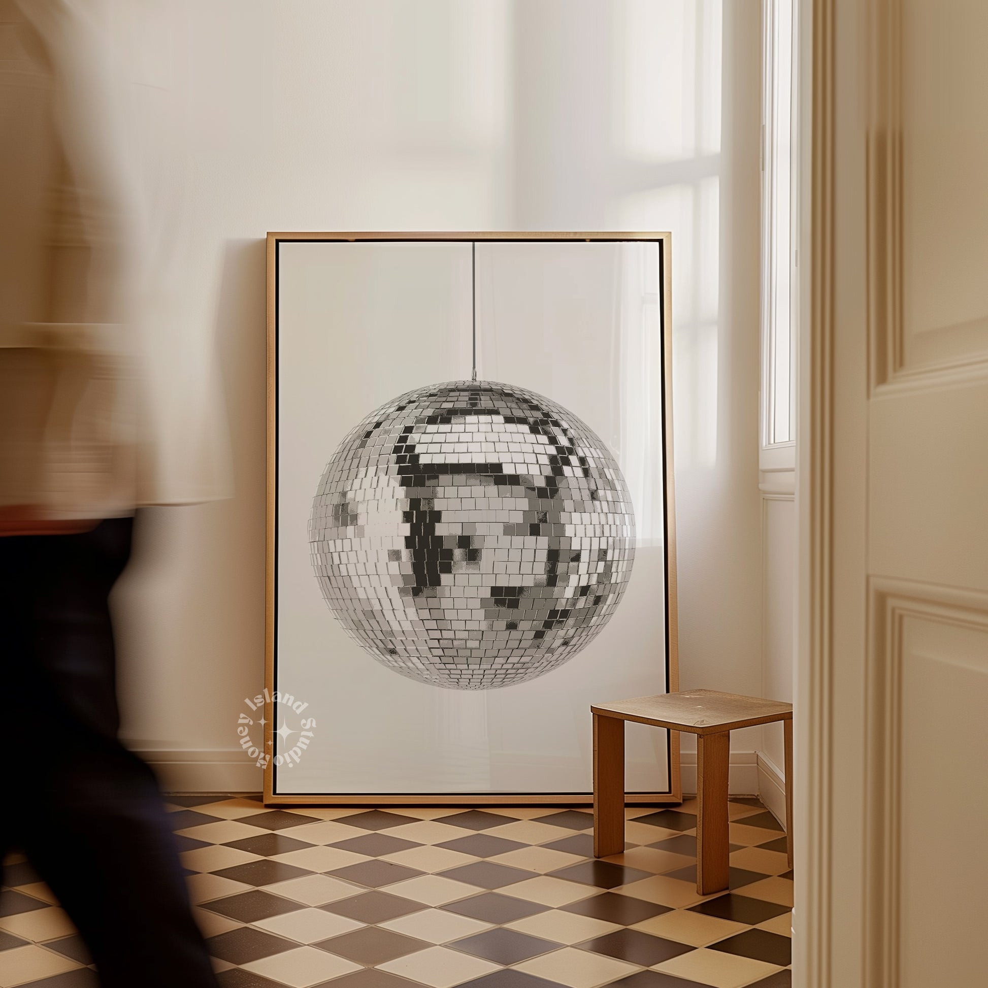 silver disco ball framed artwork