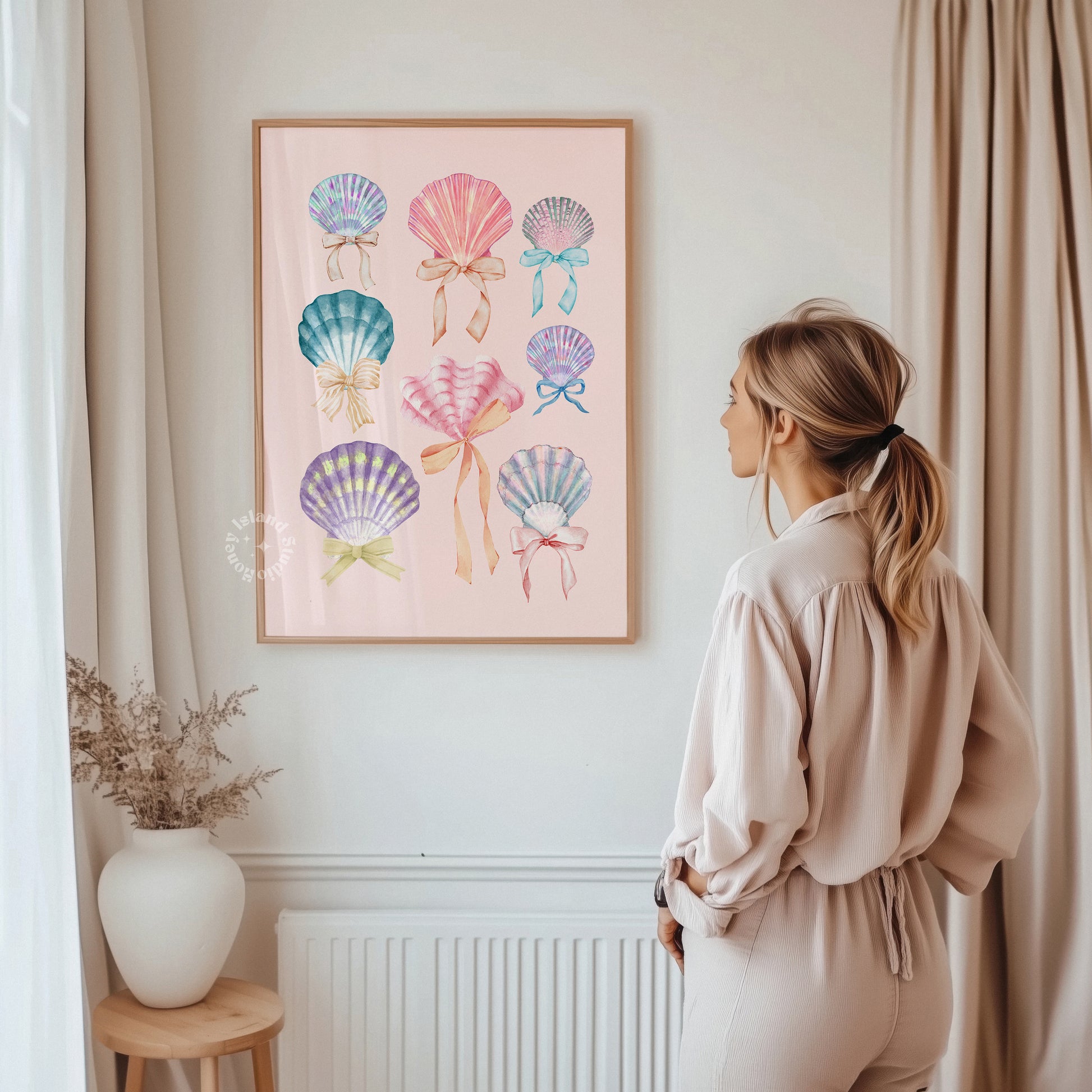 Elevate your space with a gentle wave of coastal elegance. Our Coquette Seashell Print Poster features a delicate pink design that effortlessly blends into any beach house, feminine dorm, or chic apartment decor. Perfect for lovers of the coastal coquette aesthetic, seashells, and soft ocean vibes.